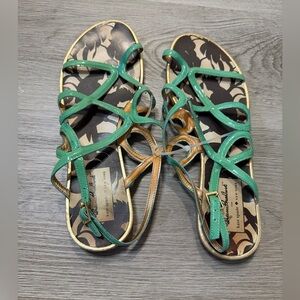 Kate Spade Emerald and Tan Strappy Sandals